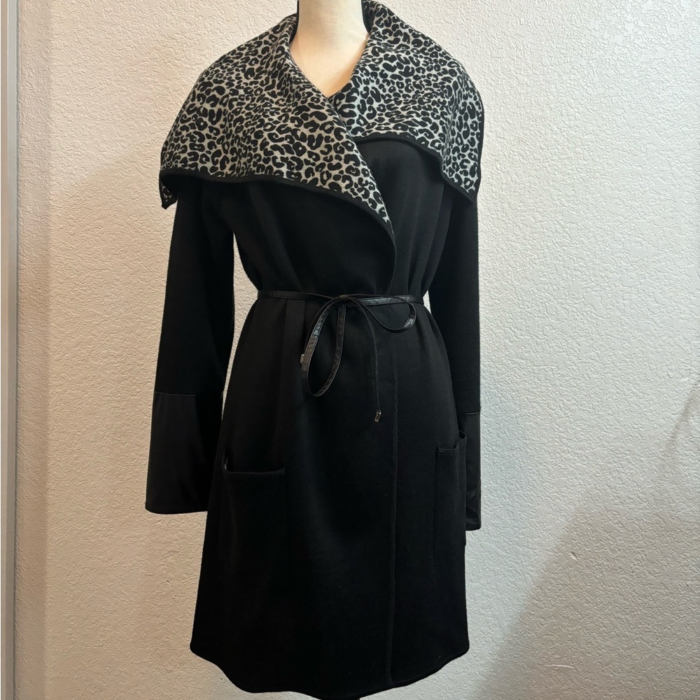Beatrix OST wrap jacket with leopard print lining and faux leather trim